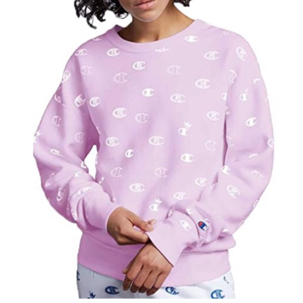 Champion NWT! Light Purple Logo Printed Reverse Weave Crewneck Sweatshirt Size S